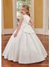 Ivory Lace Satin Floor Length Latest Flower Girl Dress